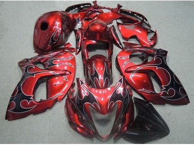 1996-2007 Red with Black Flame GSXR 1300 Hayabusa Motorcycle Fairings