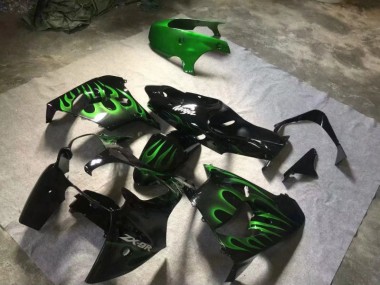 2000-2001 Glossy Black Green Flame ZX9R Motorcycle Fairings