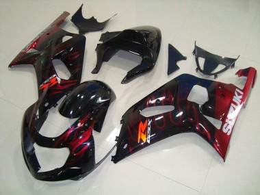 2001-2003 Black Red Flame GSXR 750 Motorcycle Fairings