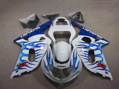 2001-2003 White Blue Flame GSXR 750 Motorcycle Fairings