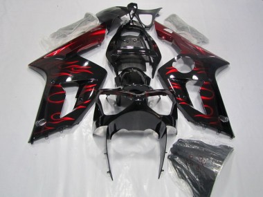 2003-2004 Black Red Flame ZX6R Motorcycle Fairings