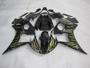 2003-2005 Black with Yellow Flame YZF R6 Motorcycle Fairings