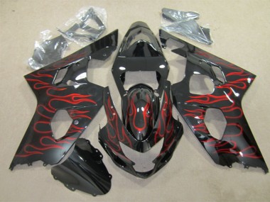 2004-2005 Black Red Flame GSXR 600 Motorcycle Fairings