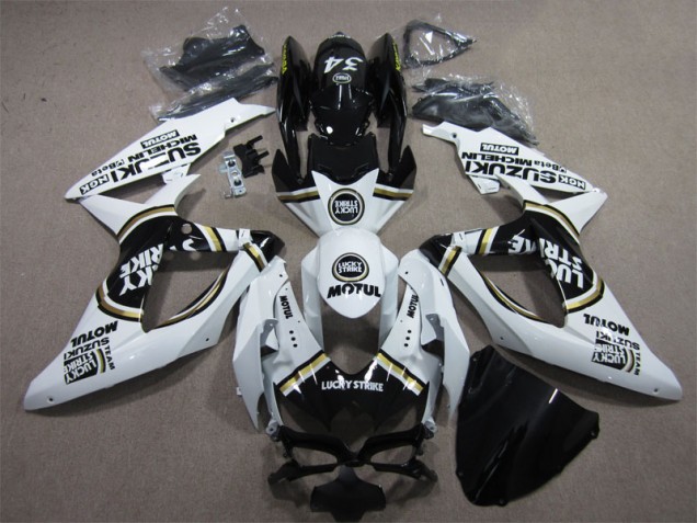 2008-2010 White Lucky Strike Black Motul GSXR 600 Motorcycle Fairings