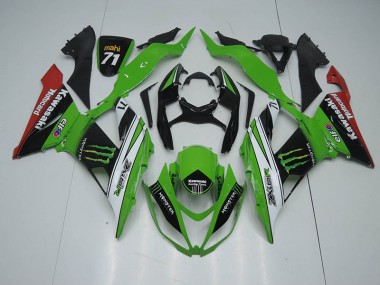 2013-2018 Black Green White Monster ZX6R Motorcycle Fairings